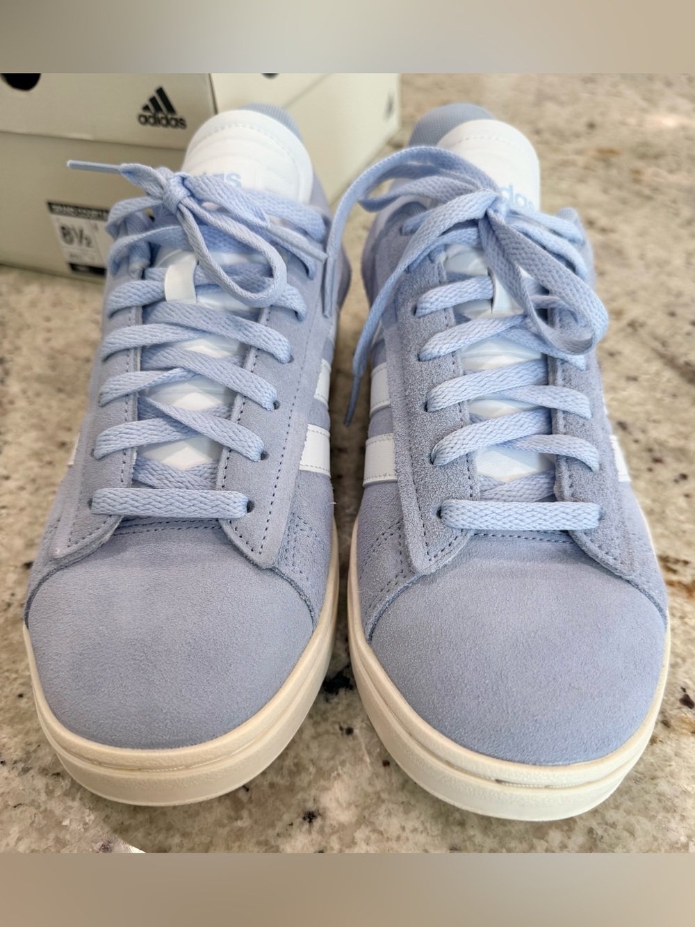 Adidas Grand Court Alpha Light Blue Suede Sneakers with White Stripes - Picture 2 of 11